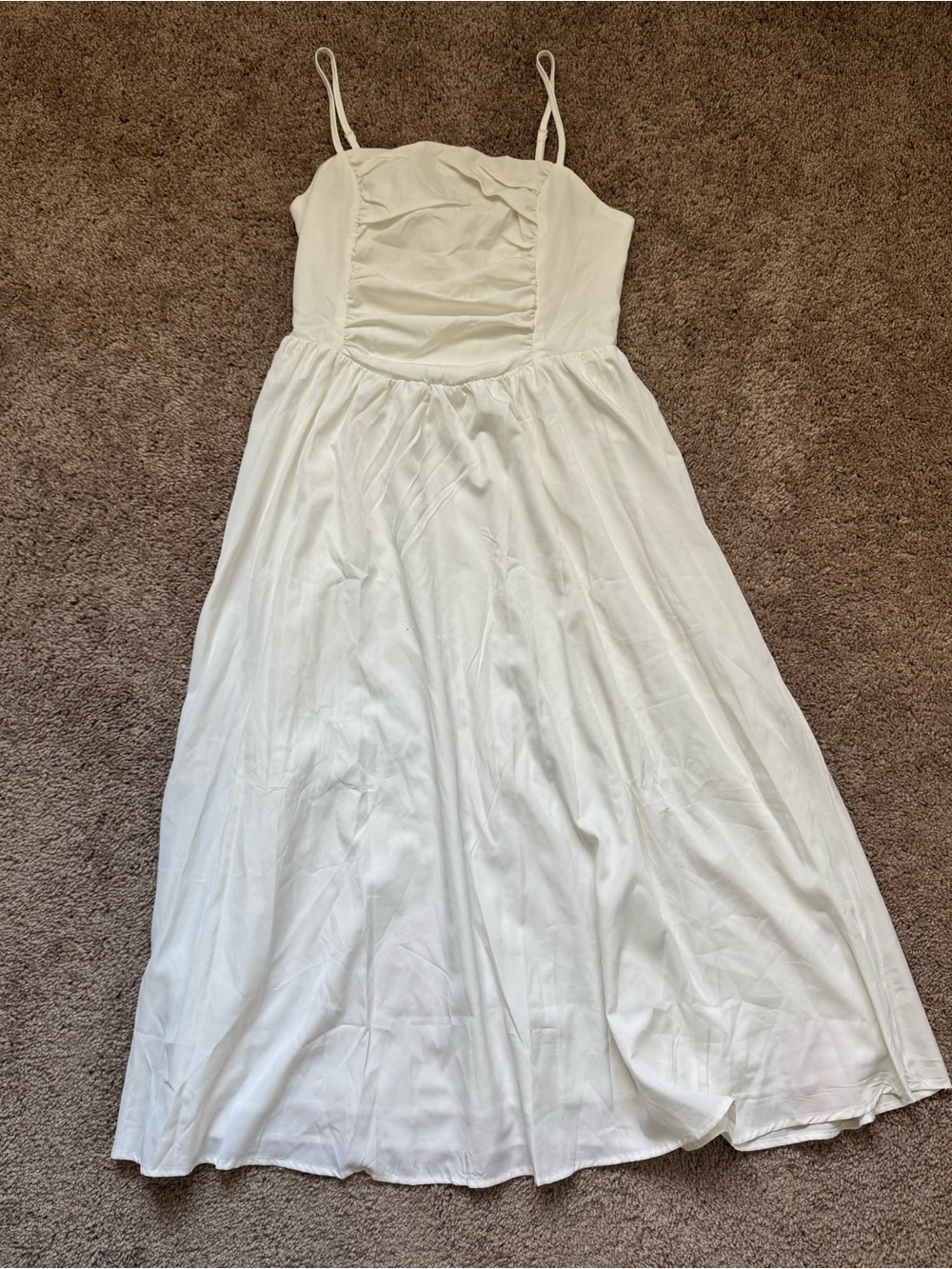 Women’s White Large Flowy Maxi Dress Rouching Bust Cottage Renaissance Milkmaid